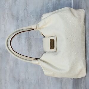 KATE SPADE NY STEVIE WINDSOR SQUARE IVORY OSTRICH LEATHER  SATCHEL BAG